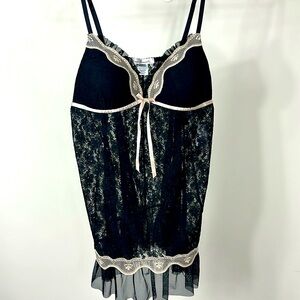 Linea Donatella Womens Lace Satin Babydoll Black XL